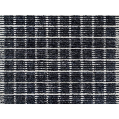 2'3"X3'1" Black Modern Natural Wool Box Design Loomed Knotted Mat Rug