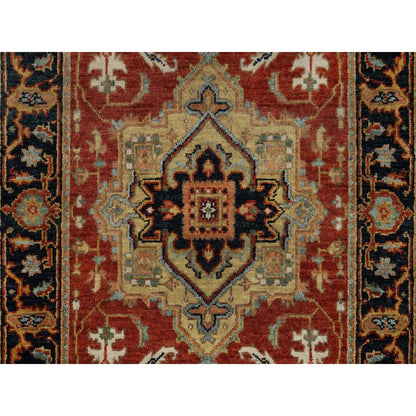 2'6"X7'9" Ruby Red Hand Spun Wool Heris Revival Hand Knotted Runner Rug