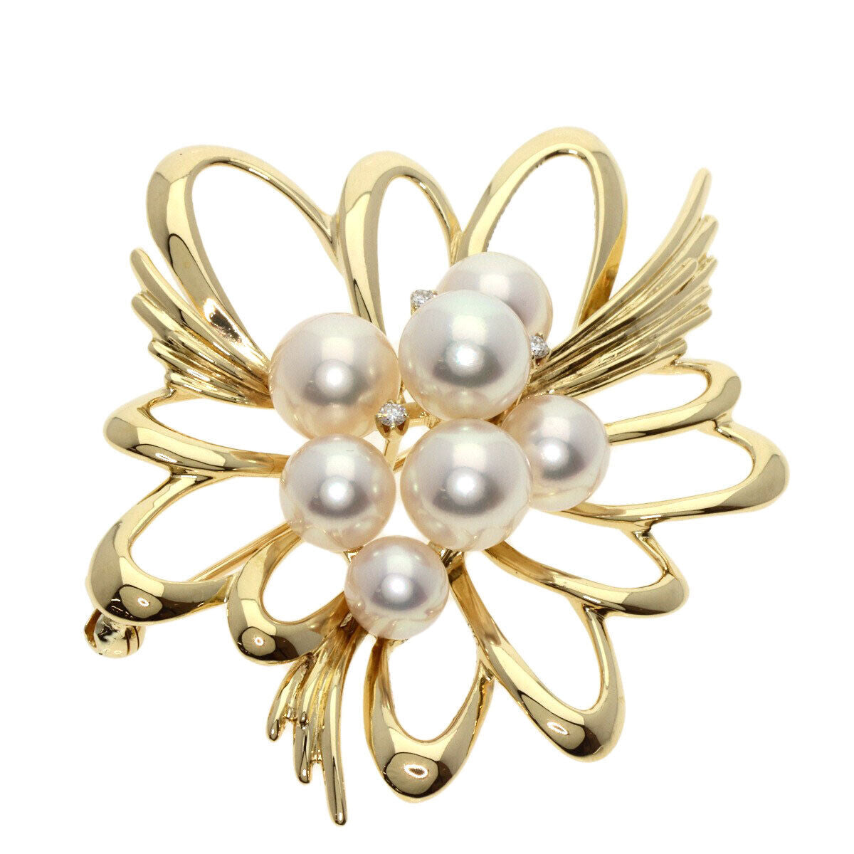 Mikimoto   Brooch Pearl Pearl Diamond K14 Yellow