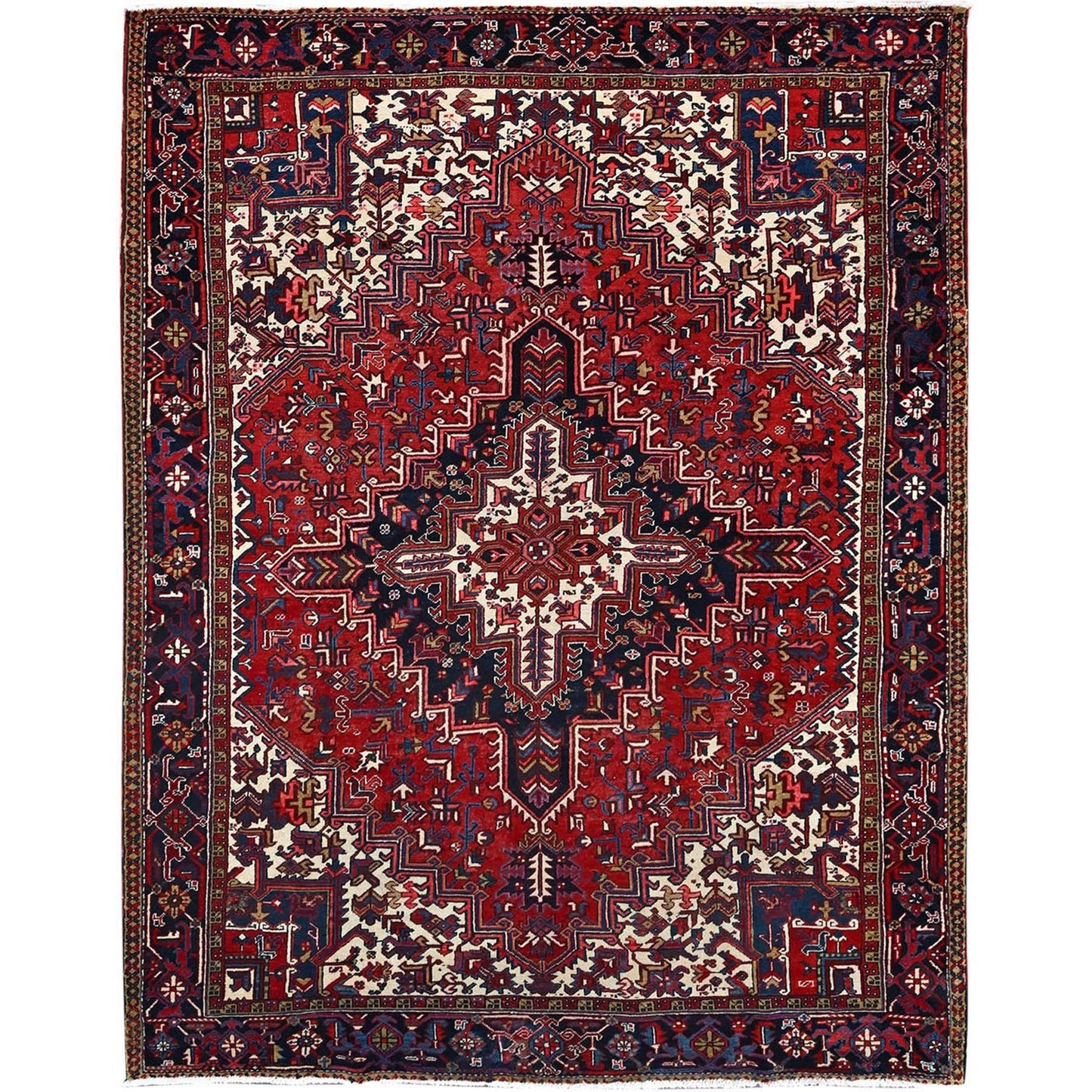 9'X11'3" Locomotive Red Antique Heris Village Design Wool Oriental Rug