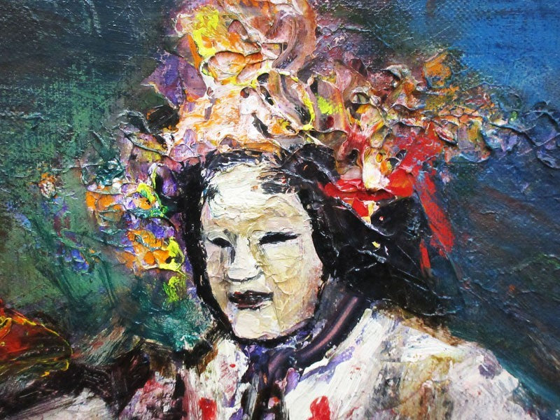 Oil Painting F12 Authentic with Hagoromo COA Noh Tsukigata Takigi Nahiko