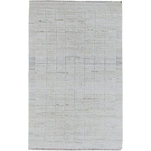 Rug 3'x5' Chiffon White Moroccan Weave with Box Design Wool Hand Knotted