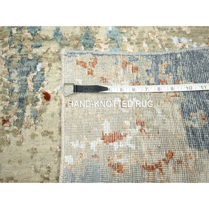 2'5"X10' Gray With Beige Abstract Design All Wool Hand Knotted Runner Rug