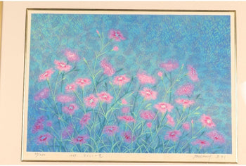 Munenori Makino Nadeshiko Flowers 1989 Japanese Woodblock Print Signed 39/250