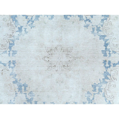 9'7"X13'10" Blue Hand Knotted Wool Distressed Shabby Chic Old Farsian Rug