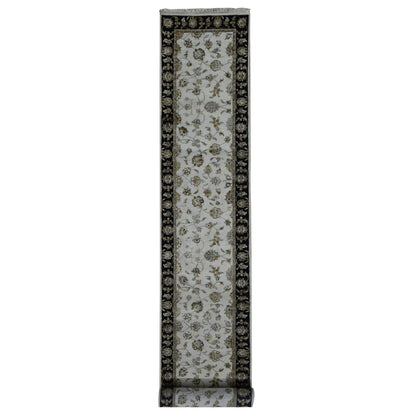 2'7"X16' Ivory Half Wool And Half Silk Runner Rajasthan Hand Knotted Rug