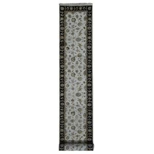 2'7"X16' Ivory Half Wool And Half Silk Runner Rajasthan Hand Knotted Rug