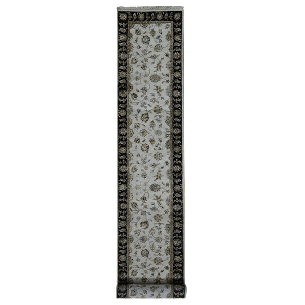 2'7"X16' Ivory Half Wool And Half Silk Runner Rajasthan Hand Knotted Rug