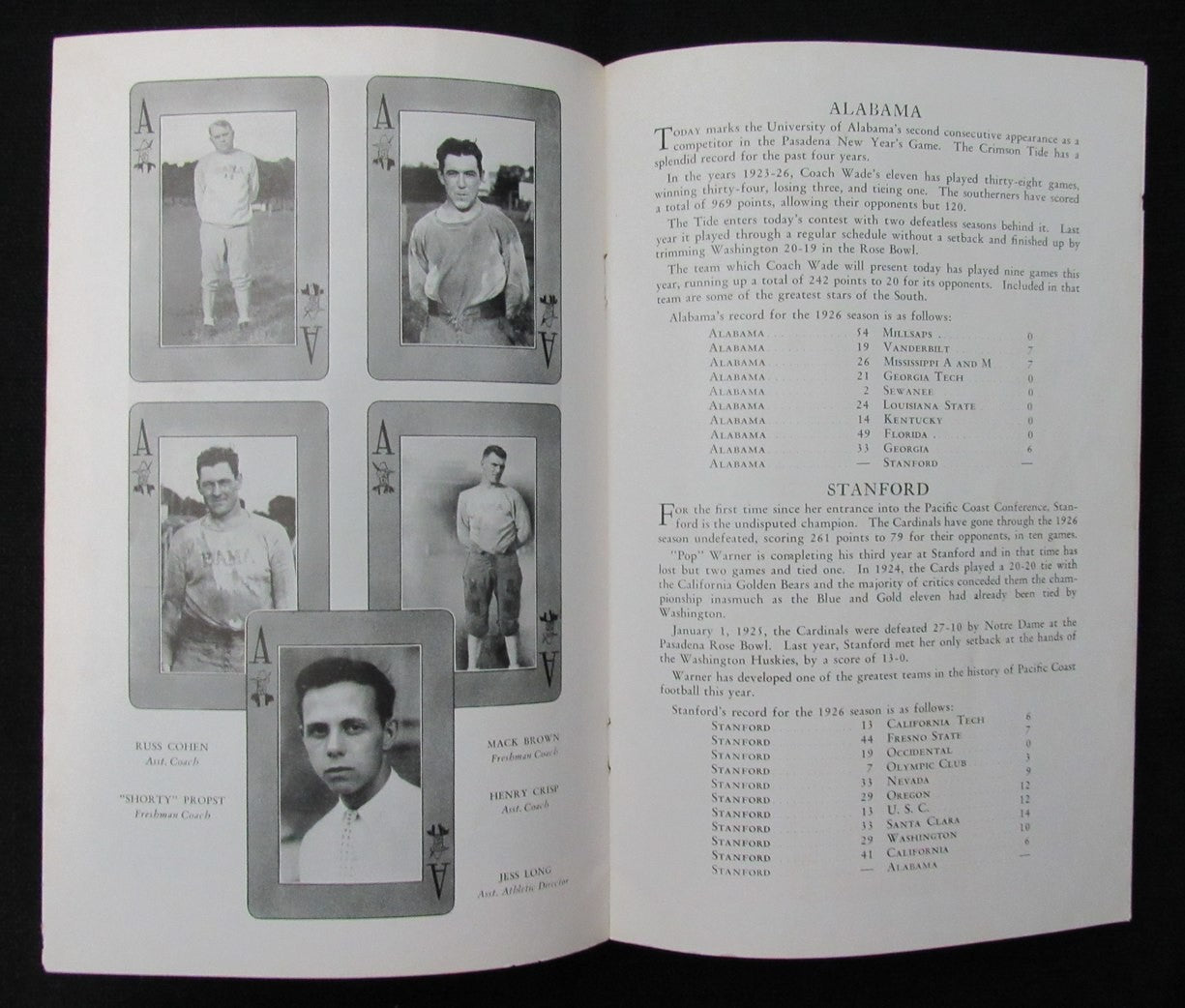 Vintage 1927 Alabama Vs. Stanford Ncaa Football Game Program 194679