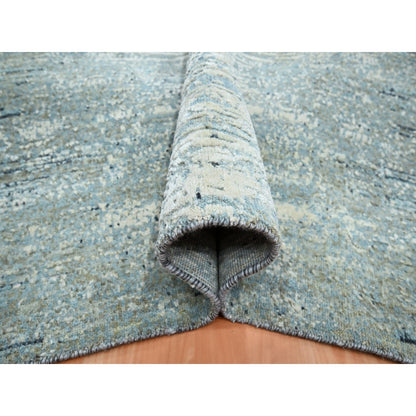 8'X10'1" Blue Horizontal Ombre Design Wool And Pure Silk Hand Knotted Rug