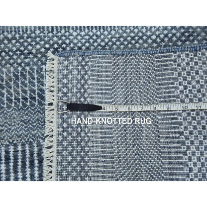 2'6"X10'2" Gray Wool And Silk Hand Knotted Modern Grass Design Runner Rug