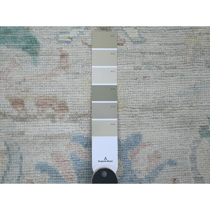 3'1"X10' Gray Pure Wool Angora Oushak Leaf Design Hand Knotted Runner Rug