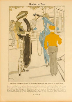 Simplicissimus 1913 By Kainer Blue Dress On Linen Original