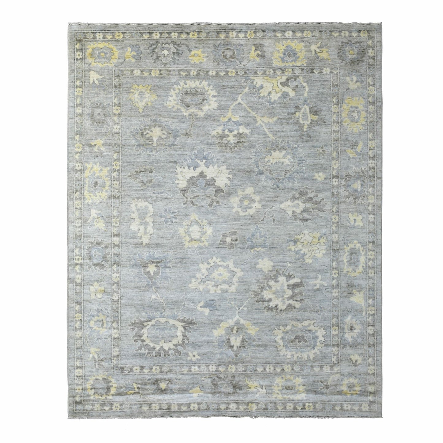 8'X9'10" Hand Knotted Gray Afghan Angora Ushak And Soft Wool Rug