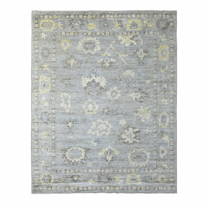 8'X9'10" Hand Knotted Gray Afghan Angora Ushak And Soft Wool Rug