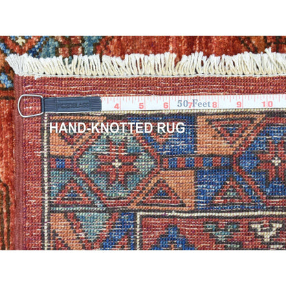 4'1"X11'3" Red Wool Hand Knotted Afghan Ersari Wide Runner Rug