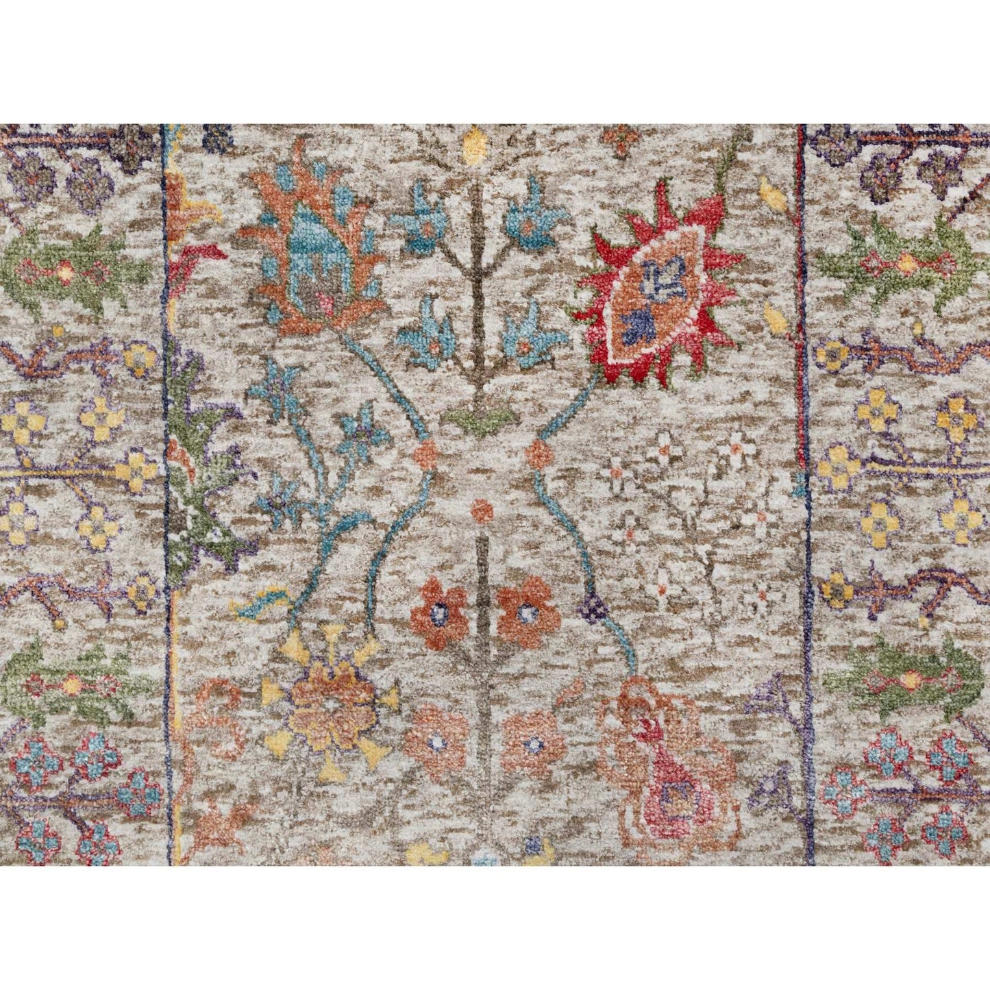 2'6"X23'10" Beige Wool And Silk Hand Knotted Vase Design Xl Runner Rug