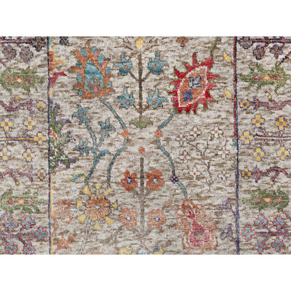 2'6"X23'10" Beige Wool And Silk Hand Knotted Vase Design Xl Runner Rug