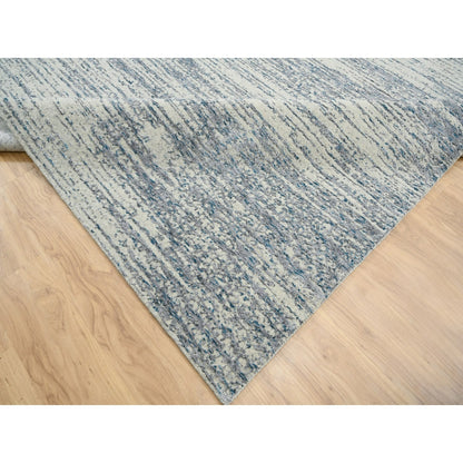 Light Gray Fine Jacquard Wool Silk Hand Loomed Oversized Rug 12'x18