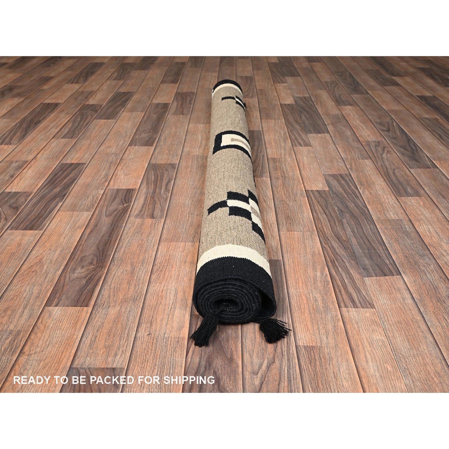 5'X7' Brown Pure Wool Rug American Geometric Design Flat Weave Hand Woven