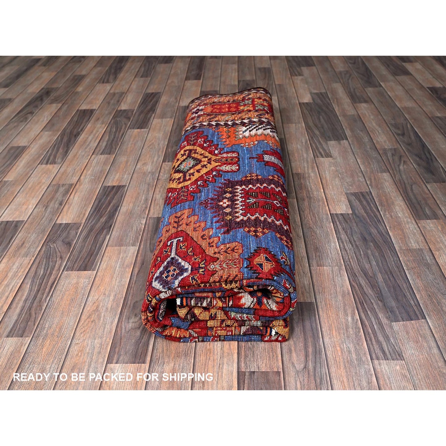 8'2"X9'9" Blue Antique Caucasian Design Revival Hand Knotted Pure Wool Rug