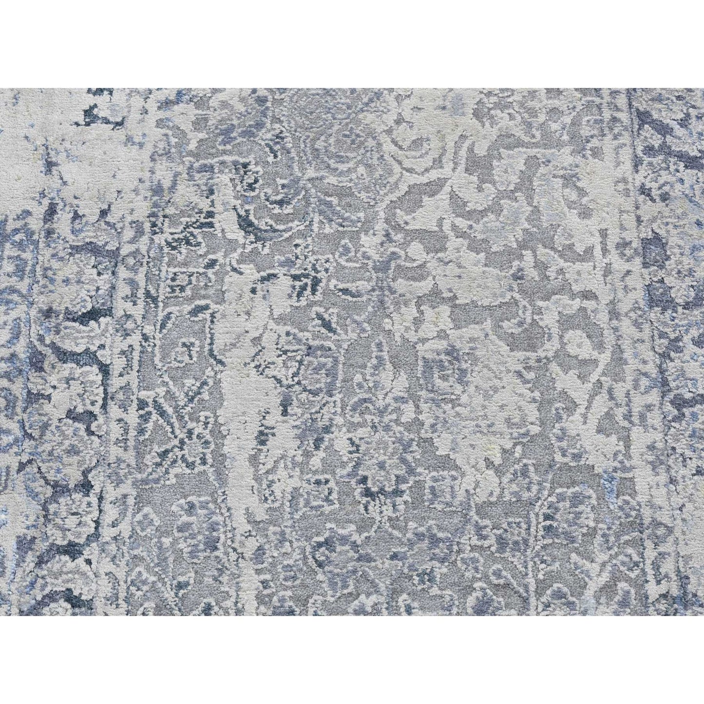 2'5"X10' Gray Zoroastrian Design Pure Silk Hand Knotted Runner Rug