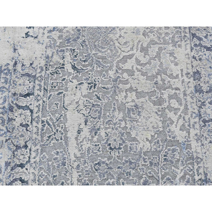 2'5"X10' Gray Zoroastrian Design Pure Silk Hand Knotted Runner Rug