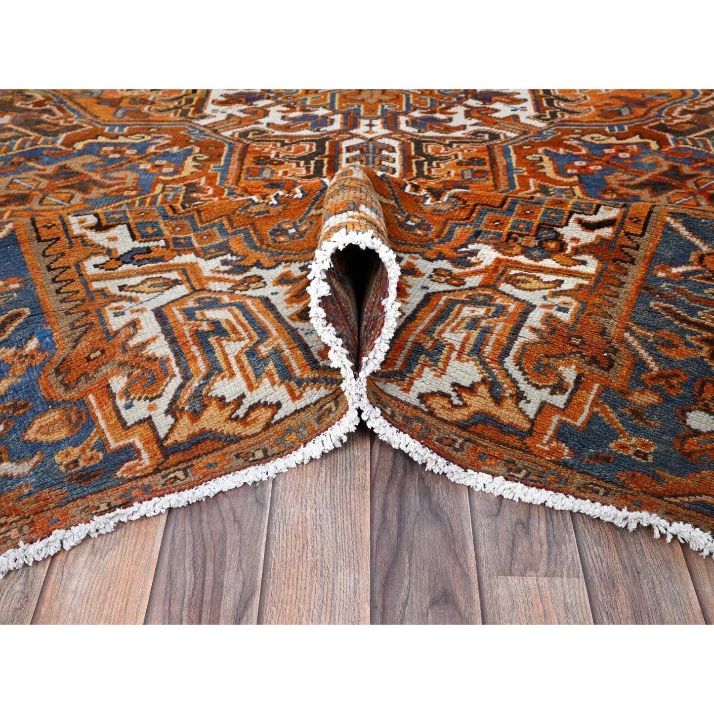 6'10"X10'8" Orange Vintage Zoroastrian Heris 100% Wool Hand Knotted Rug