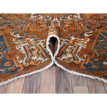 6'10"X10'8" Orange Vintage Zoroastrian Heris 100% Wool Hand Knotted Rug