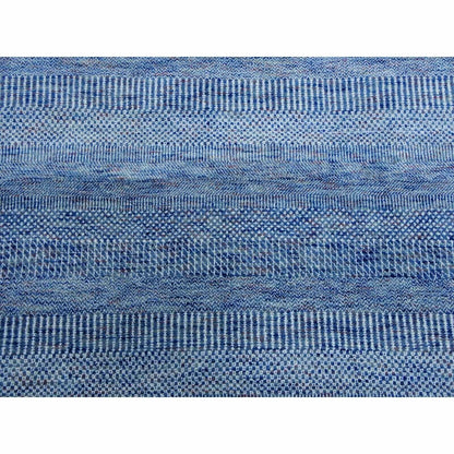 9'1"X12'2" Blue Hand Knotted Grass Design Gabbeh Wool And Silk Rug