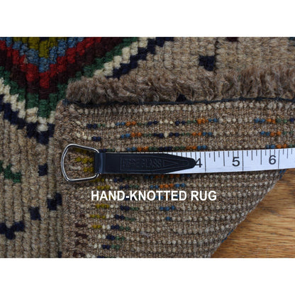 3'10"X5'8" Brown Afghan Balooch Geometric Design Hand Knotted Wool Rug