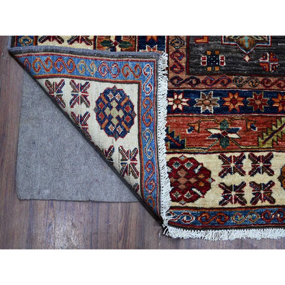 9'X12'3" Gray Tribal Medallions Hand Knotted Super Kazak Oriental Rug