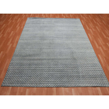 8'X10' Black Pure Raised Silk Hand Knotted Repetitive Pattern Wool Rug