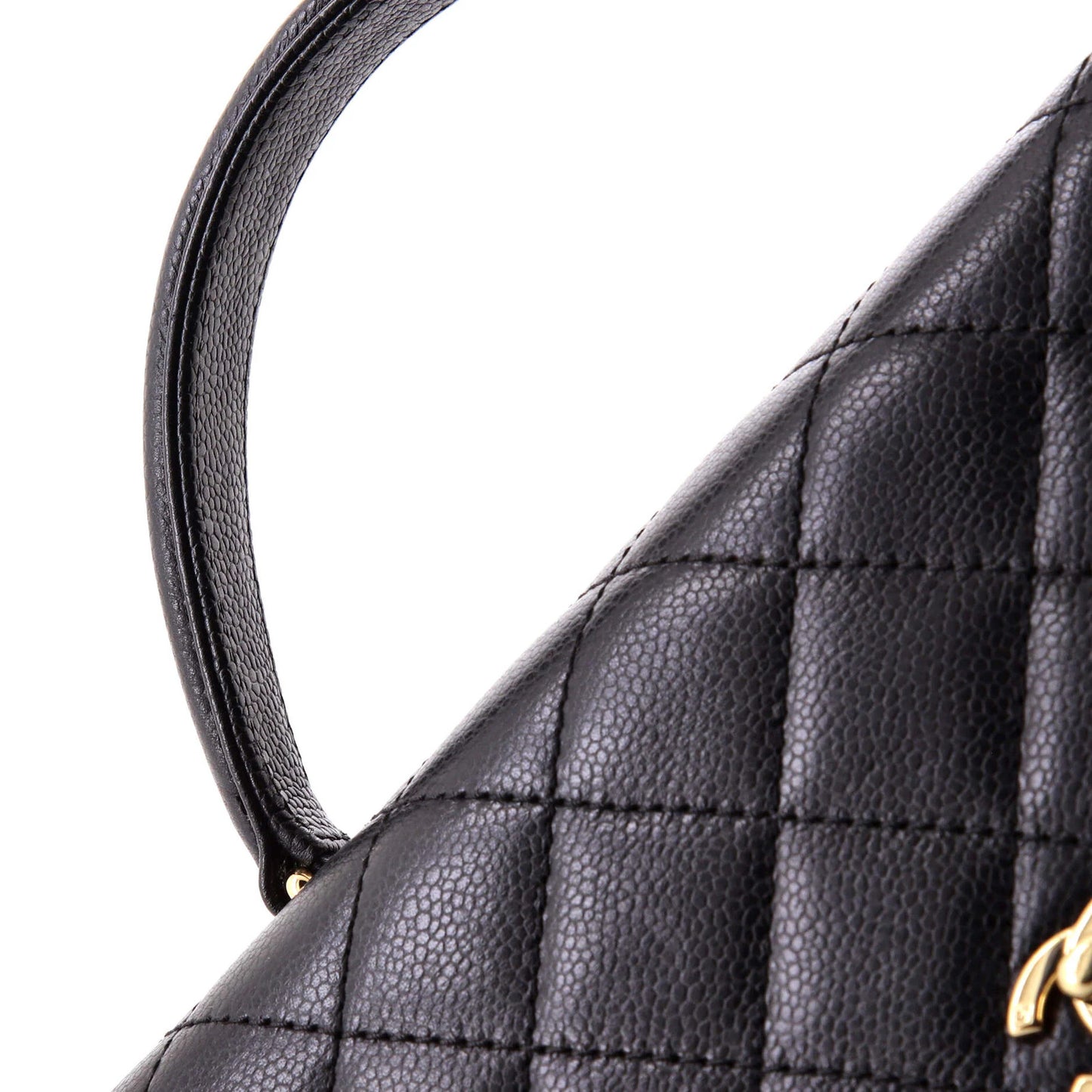 Chanel Vintage Classic Top Handle Flap Bag Quilted Caviar Jumbo