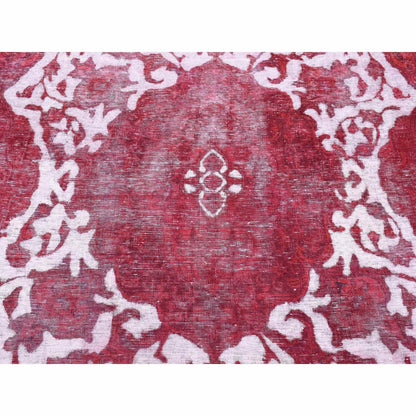 8'2"X11'1" Red Overdyed Vintage Tebraz Design Pure Wool Hand Knotted Rug