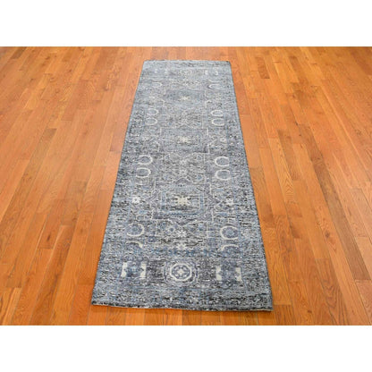 2'7"X8'1" Silk With Textured Wool Hi-Low Pile Mamluk Design Runner Rug