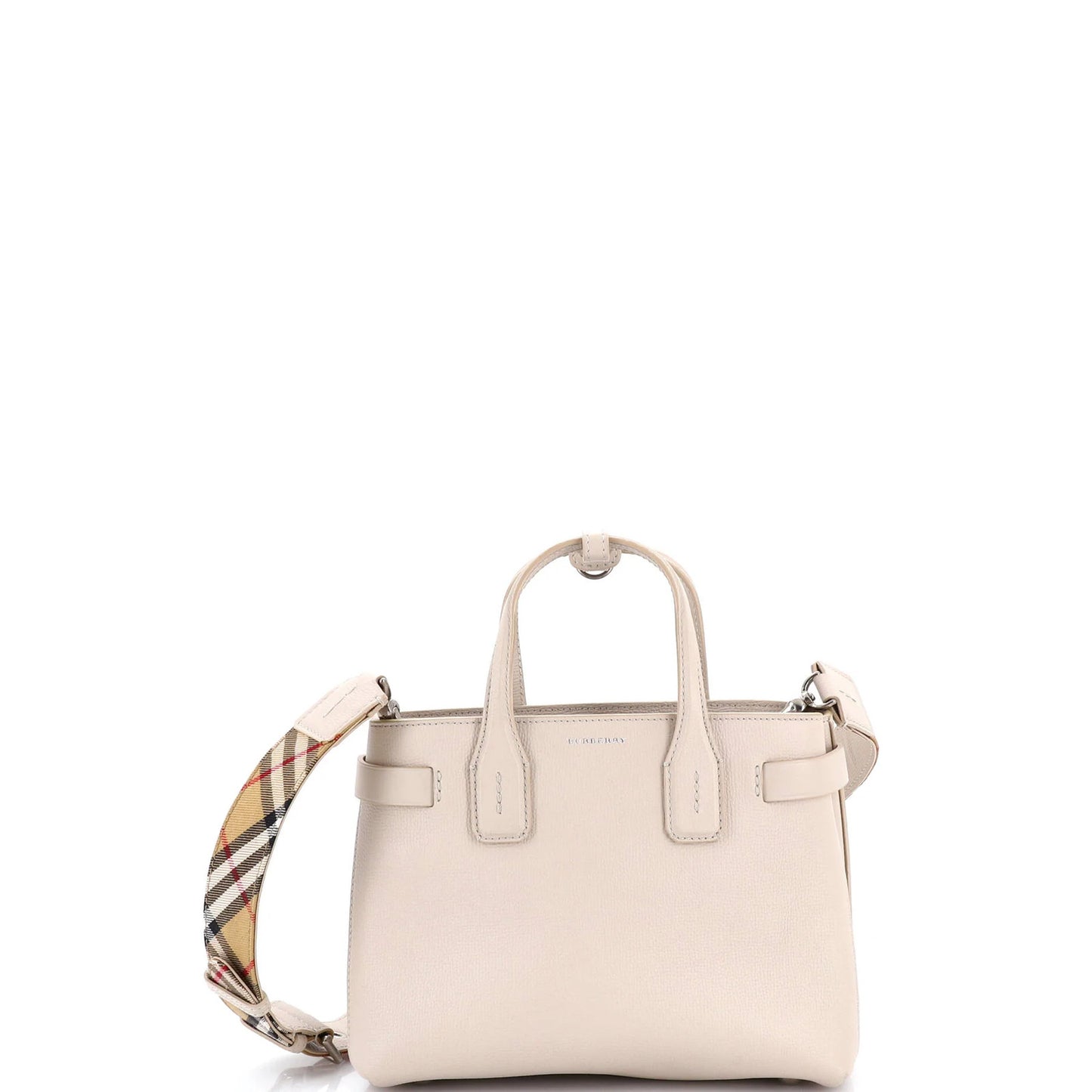 Burberry Banner Nm Tote Leather With Vintage Check Canvas Small