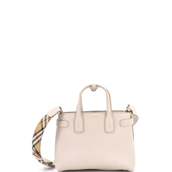 Burberry Banner Nm Tote Leather With Vintage Check Canvas Small
