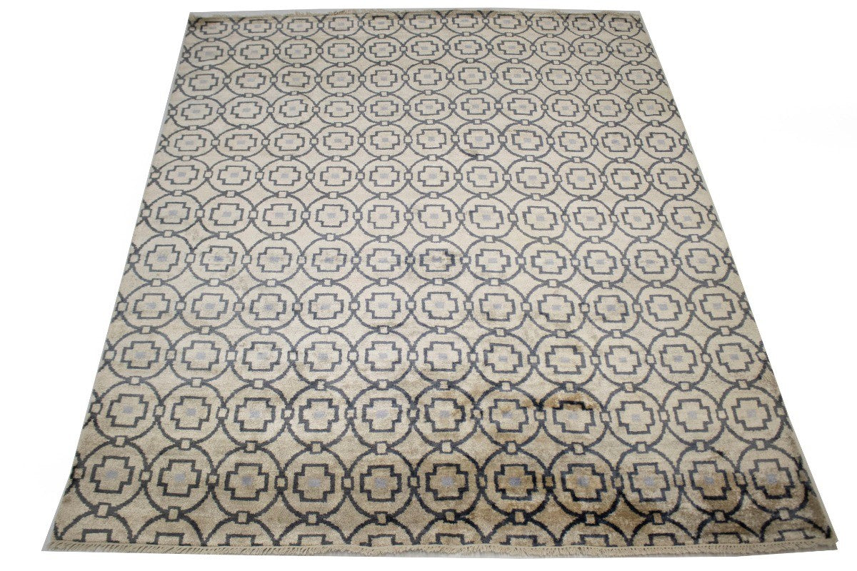 8X10 Handmade Modern Geometric Style Rug Beige Contemporary Home Decor Carpet