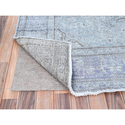 6'9"X9'10" Blue Gray Hand Knotted Vintage Zoroastrian Tebraz Wool Rug