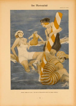 Simplicissimus 1913 By Kainer Beach Scene On Linen Original