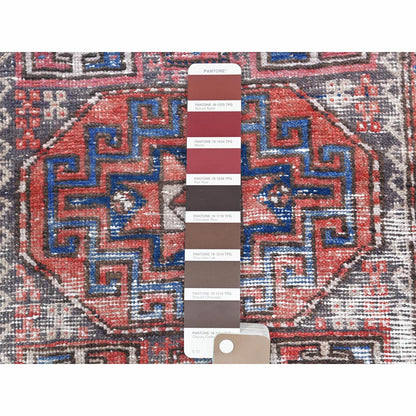 3'2"X9'5" Red Farsian Qashqairaz Distressed Wool Hand Knotted Runner Rug