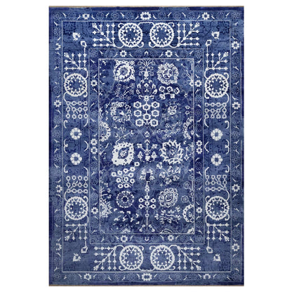 9'10"X14' Blue Tebraz With Leaf Design Hand Knotted Wool And Silk Rug