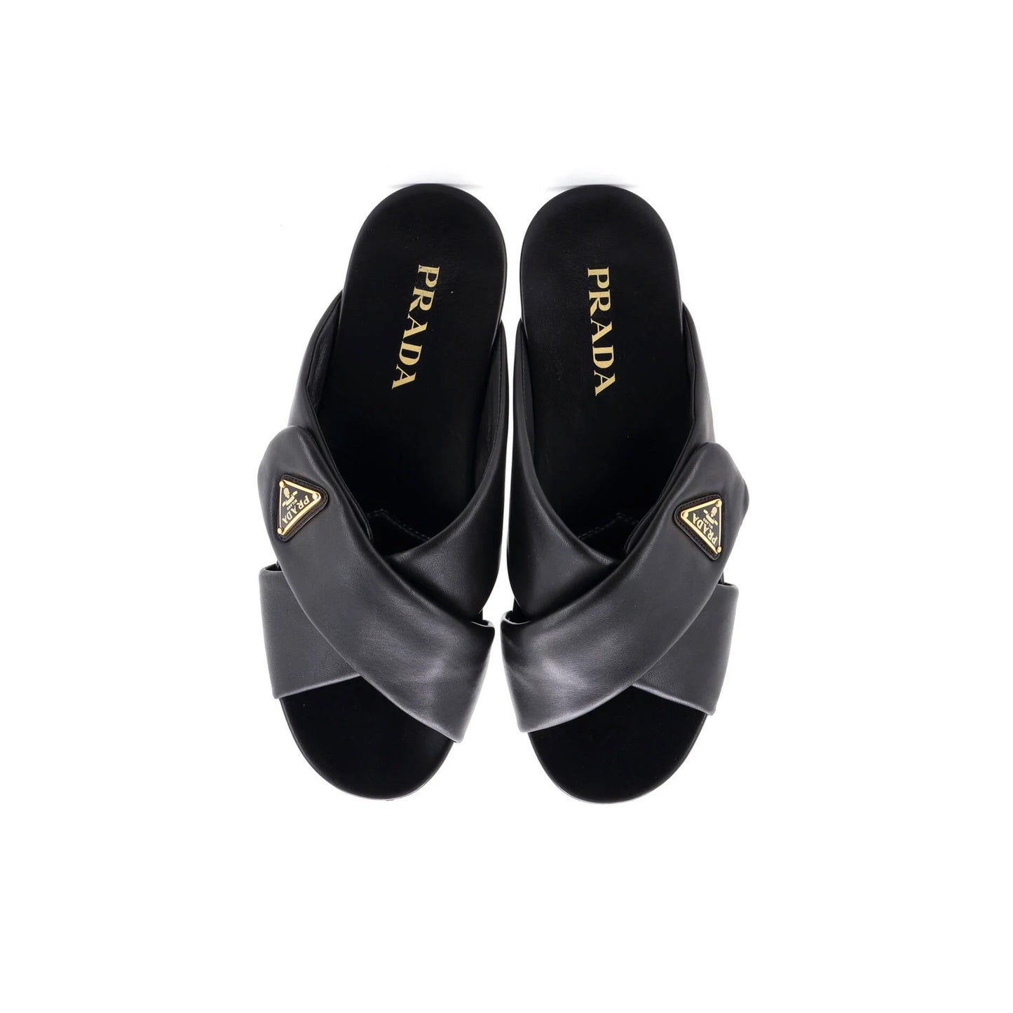 Prada Women'S Triangle Criss Cross Padded Sandals Leather