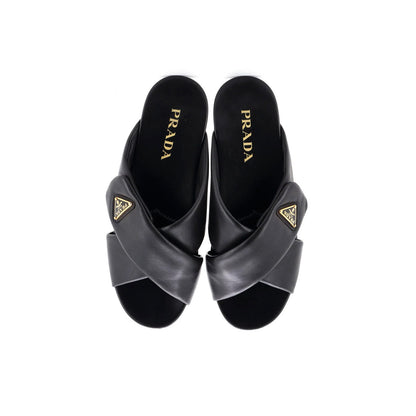 Prada Women'S Triangle Criss Cross Padded Sandals Leather