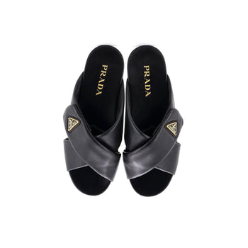 Prada Women'S Triangle Criss Cross Padded Sandals Leather