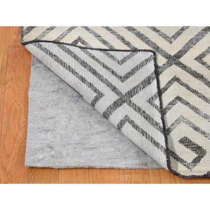 9'X12' Ivory Roman Key Squares Design Hand Knotted Silk With Wool Rug