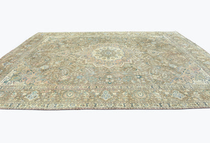 Distressed Vintage Oriental Rug Muted Brown