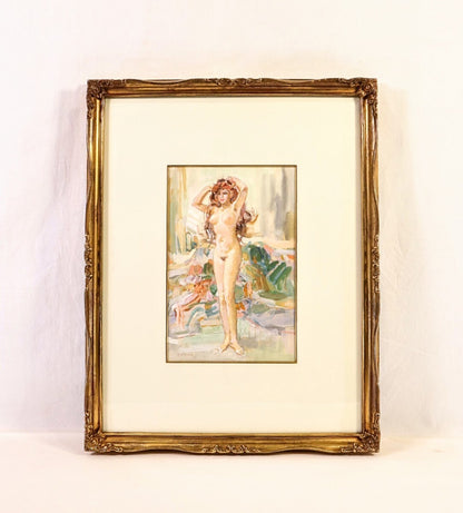 Erno Zorad "Relaxation" Signed Watercolor Nude Painting - Rare Hungary Artist