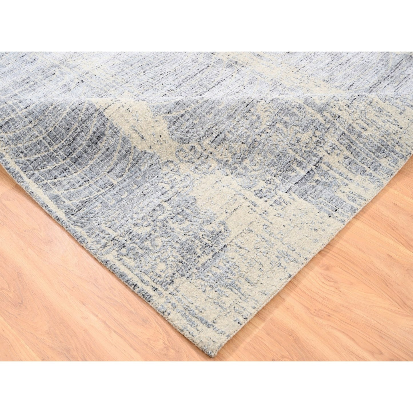 8'1"X9'10" Gray Hand Loomed Tone On Tone Transitional Erased Design Rug